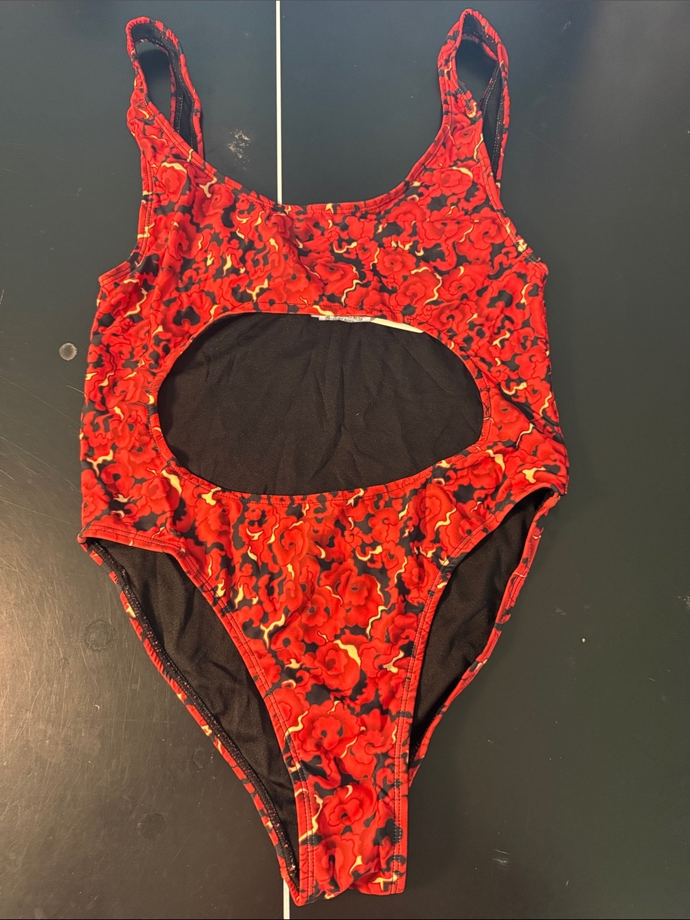 Motel Rocks Chiara Chinese Fire Dragon Repeat cut out One-Piece Swimsuit NWT